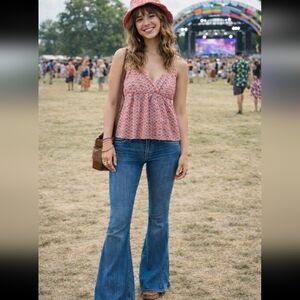 Babydoll Y2K Floral Pink Orange Women's Cami Mesh Tank Top XL